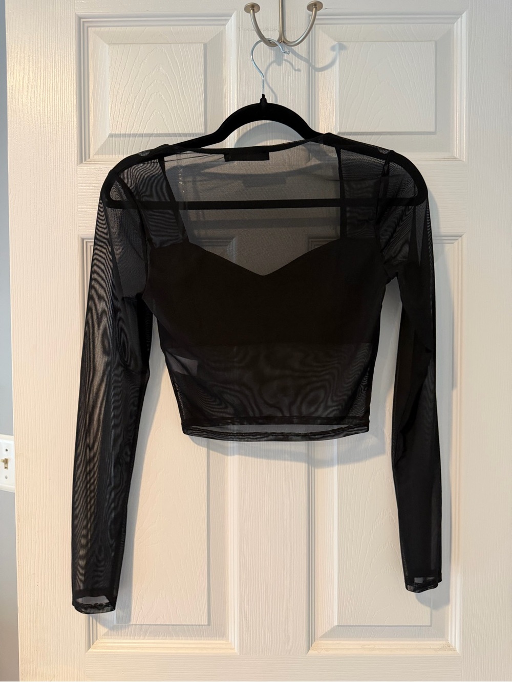 Black Sheer Long-Sleeve Mesh Crop Top